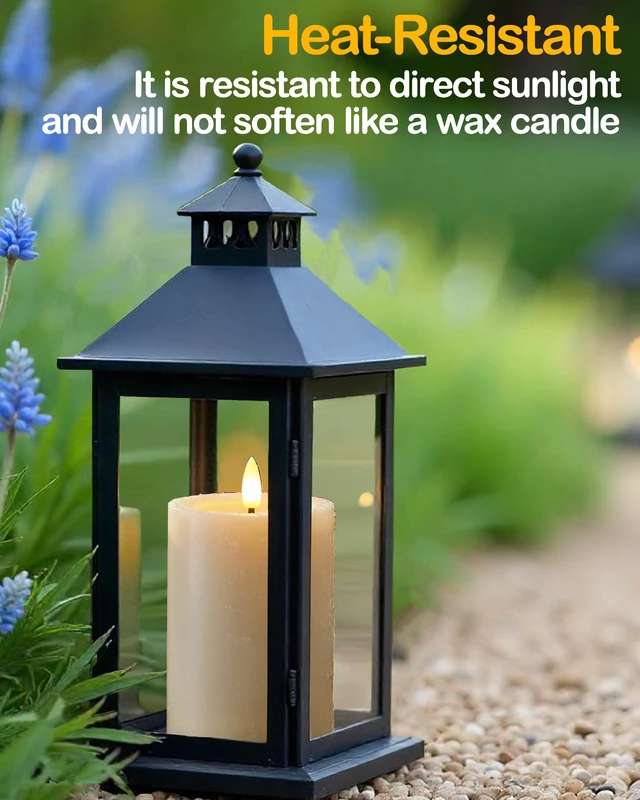 Alt view image 6 of 7 - 3"x6" Outdoor Waterproof Flameless Candles with Remote Timers Battery 2 Pack Battery Operated Candles, LED Candles, Electric Fake Pillar Candles for Patio, Porch, and Lanterns Decor (Plastic)