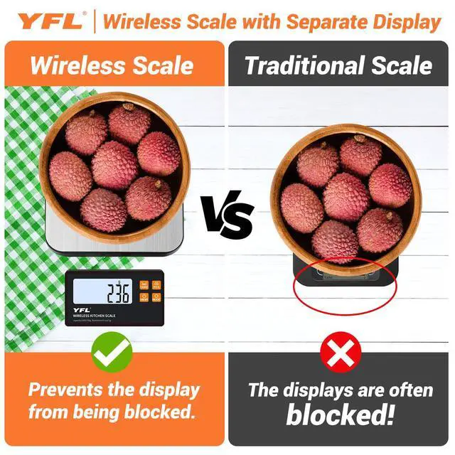 Alt view image 3 of 7 - Wireless Kitchen Scale with Detachable Remote Display, 33lb High Precision Digital Scale 1g/0.1oz, Tare Function 7 Units Food Scale for Cooking, Baking, Meal Prep & Dieting