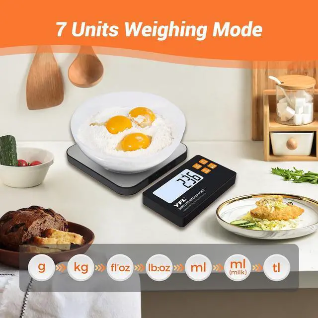 Alt view image 2 of 7 - Wireless Kitchen Scale with Detachable Remote Display, 33lb High Precision Digital Scale 1g/0.1oz, Tare Function 7 Units Food Scale for Cooking, Baking, Meal Prep & Dieting