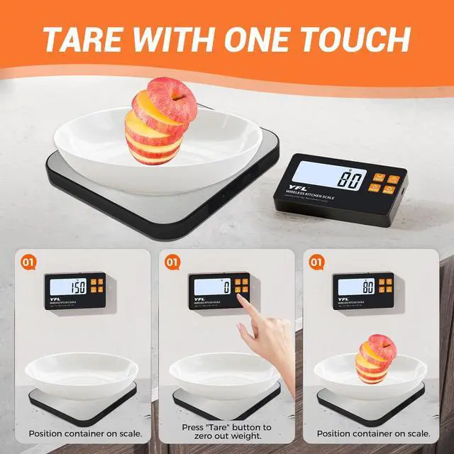 Alt view image 6 of 7 - Wireless Kitchen Scale with Detachable Remote Display, 33lb High Precision Digital Scale 1g/0.1oz, Tare Function 7 Units Food Scale for Cooking, Baking, Meal Prep & Dieting