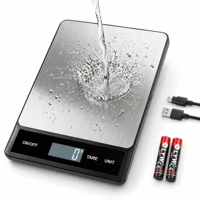 Main image of 33LB/15KG Digital Kitchen & Food Scale Waterproof Stainless Steel, USB Rechargeable, 1g Precision, Tare Function for Cooking, Baking, Meal Prep