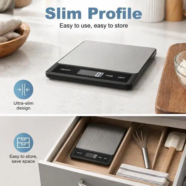 Alt view image 7 of 7 - 33LB/15KG Digital Kitchen & Food Scale Waterproof Stainless Steel, USB Rechargeable, 1g Precision, Tare Function for Cooking, Baking, Meal Prep
