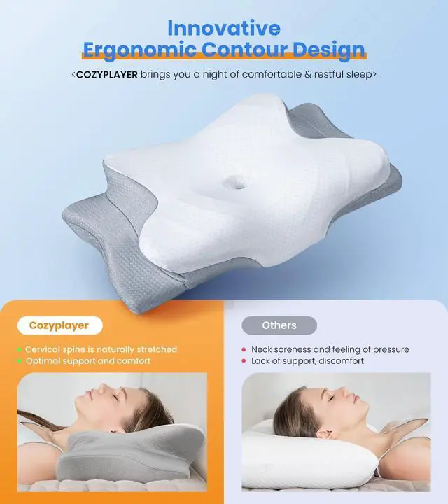 Alt view image 2 of 7 - Ultra Pain Relief Cooling Pillow for Neck Support, Adjustable Cervical Pillow Cozy Sleeping, Odorless Ergonomic Contour Memory Foam Pillows, Orthopedic Bed Pillow for Side Back Stomach Sleeper