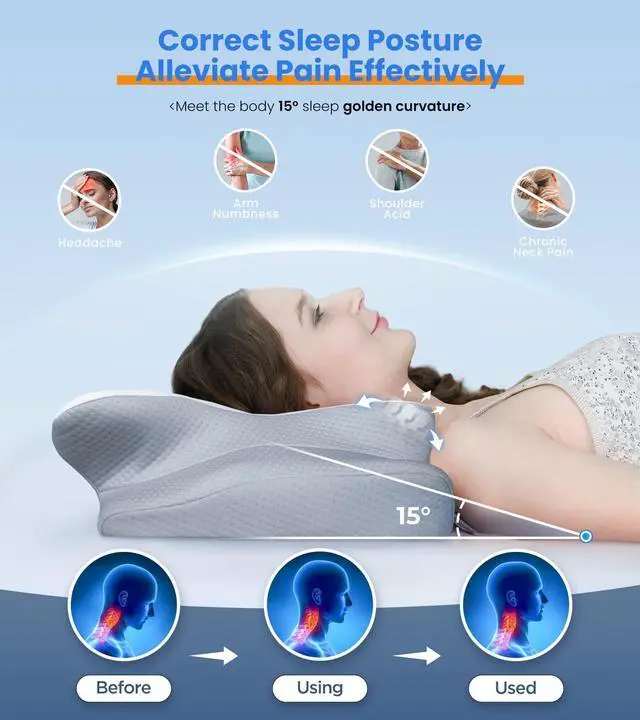 Alt view image 3 of 7 - Ultra Pain Relief Cooling Pillow for Neck Support, Adjustable Cervical Pillow Cozy Sleeping, Odorless Ergonomic Contour Memory Foam Pillows, Orthopedic Bed Pillow for Side Back Stomach Sleeper