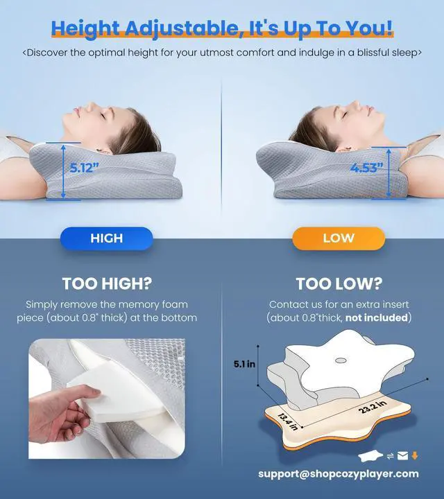Alt view image 4 of 7 - Ultra Pain Relief Cooling Pillow for Neck Support, Adjustable Cervical Pillow Cozy Sleeping, Odorless Ergonomic Contour Memory Foam Pillows, Orthopedic Bed Pillow for Side Back Stomach Sleeper