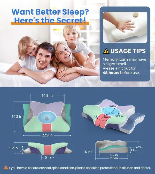 Alt view image 7 of 7 - Ultra Pain Relief Cooling Pillow for Neck Support, Adjustable Cervical Pillow Cozy Sleeping, Odorless Ergonomic Contour Memory Foam Pillows, Orthopedic Bed Pillow for Side Back Stomach Sleeper