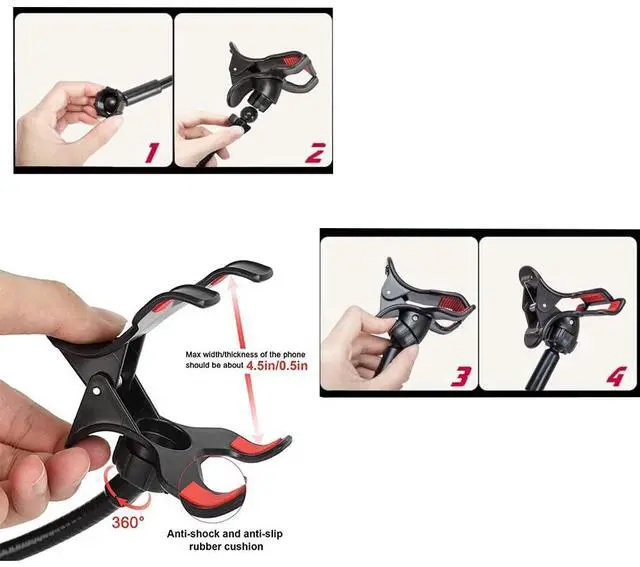 Alt view image 4 of 5 - Lazy Phone Stand - Suitable for Fixing on Tables, Chairs, and headboards,Universal 360 Degree Flexible Bracket Long Arm Clip Clamp Mount for Bed