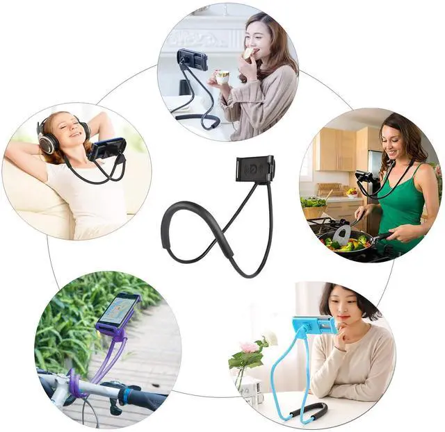 Alt view image 3 of 7 - Lazy Cell Phone Holder, Universal Cell Phone Holder for Smart Mobile Phone,Hanging on Neck Cell Phone Mount Holder ,Hands-Free Mobile Phone Holder on Bed/Tableb, 27.6'' Length for 4.7''-6.7'' Size