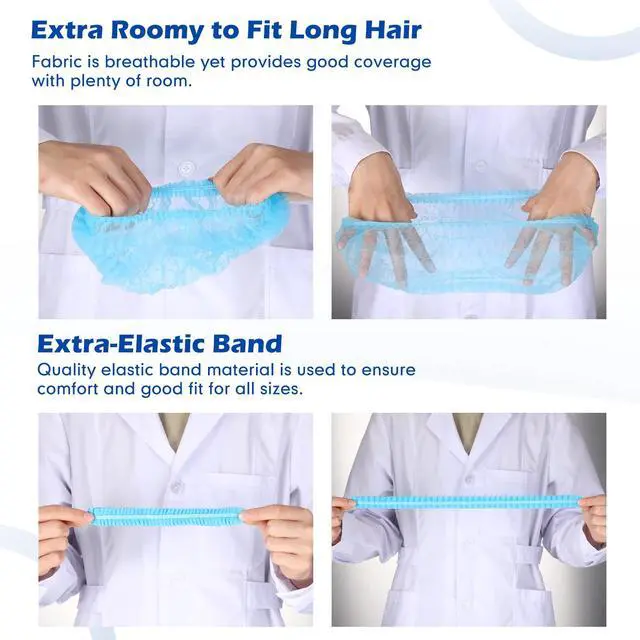 Alt view image 4 of 7 - 500 Pcs Disposable Bouffant Caps Bulk Disposable Cap for Hair Elastic Dust Hairnets for Food Service, Nurses, Labs(Blue,21 Inch)