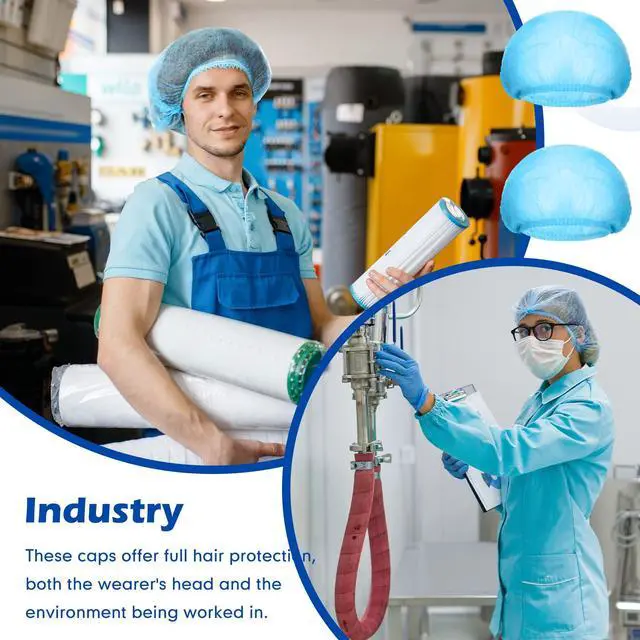 Alt view image 5 of 7 - 500 Pcs Disposable Bouffant Caps Bulk Disposable Cap for Hair Elastic Dust Hairnets for Food Service, Nurses, Labs(Blue,21 Inch)