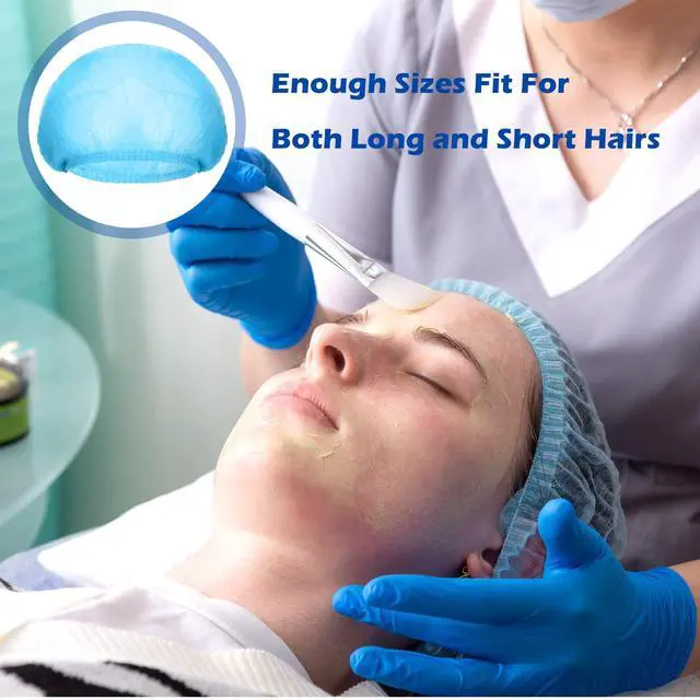 Alt view image 6 of 7 - 500 Pcs Disposable Bouffant Caps Bulk Disposable Cap for Hair Elastic Dust Hairnets for Food Service, Nurses, Labs(Blue,21 Inch)