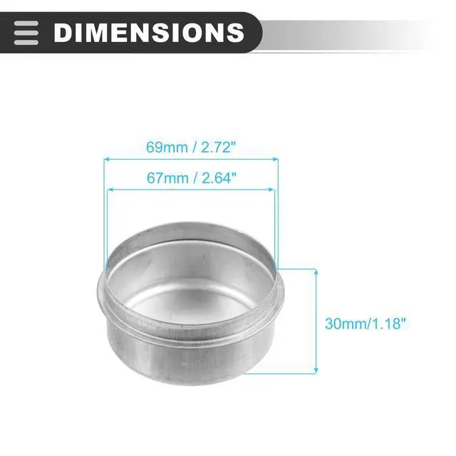 Alt view image 3 of 4 - Universal Dust Cap Cup Grease Cover, 2.72", Metal, Silver Tone, 4 Pcs