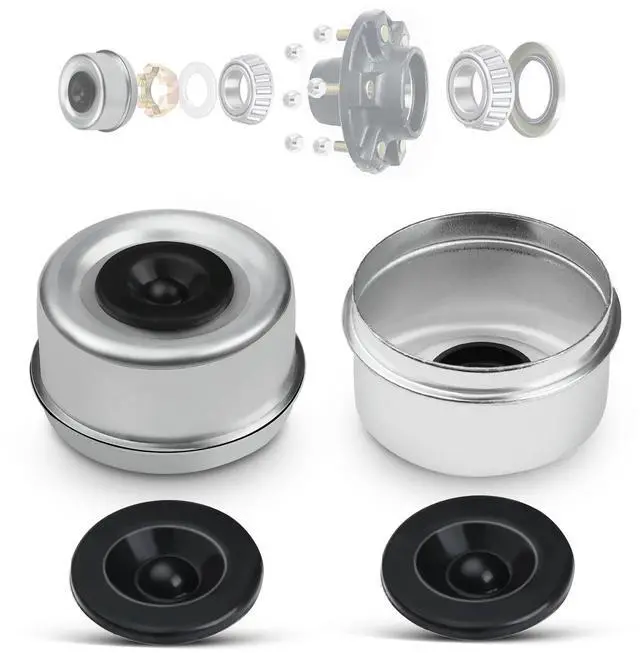 Main image of 2PCS 2.44" Trailer Axle Wheel Hub Dust Cap Trailer Bearing Dust Cap with 4 Rubber Plugs -Wheel Center Caps Grease Covers for Trailers, Fits Most 5200 to 6000 Pound Ib Dexter EZ Lube Trailer