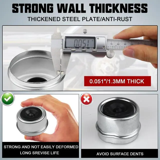 Alt view image 4 of 7 - 2PCS 2.44" Trailer Axle Wheel Hub Dust Cap Trailer Bearing Dust Cap with 4 Rubber Plugs -Wheel Center Caps Grease Covers for Trailers, Fits Most 5200 to 6000 Pound Ib Dexter EZ Lube Trailer