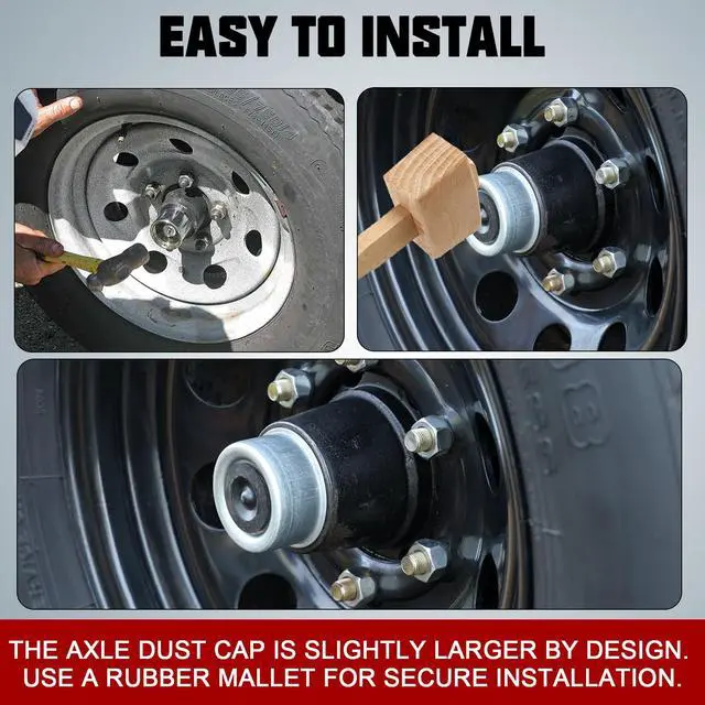 Alt view image 6 of 7 - 2PCS 2.44" Trailer Axle Wheel Hub Dust Cap Trailer Bearing Dust Cap with 4 Rubber Plugs -Wheel Center Caps Grease Covers for Trailers, Fits Most 5200 to 6000 Pound Ib Dexter EZ Lube Trailer