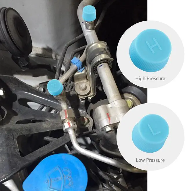Alt view image 6 of 7 - 2PCS Car Air Conditioner Dust Valve Caps,Blue Car AC Low Pressure Port Caps and High Pressure AC Caps for R134a AC System,Car Air Conditioner Accessories for Cars Trucks SUVs (2PCS)