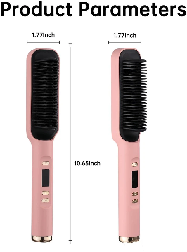 Alt view image 2 of 7 - 2 in 1 Hair Straightener Brush for Women, Hot Comb Adjustable Temperature | LCD Display, Anti-Scald Design, PTC Fast Heating in 30s, Auto Shut-Off, Professional Styling Tool (Pink)