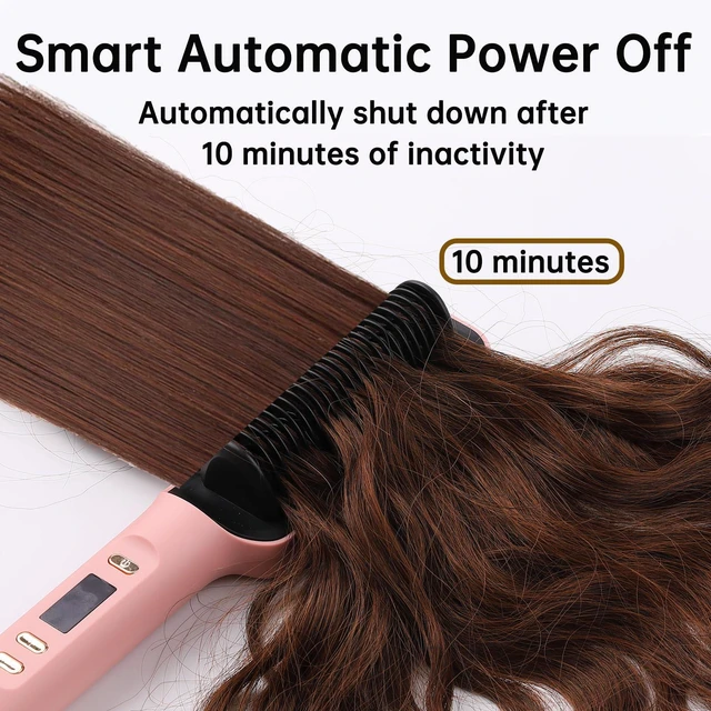 Alt view image 5 of 7 - 2 in 1 Hair Straightener Brush for Women, Hot Comb Adjustable Temperature | LCD Display, Anti-Scald Design, PTC Fast Heating in 30s, Auto Shut-Off, Professional Styling Tool (Pink)