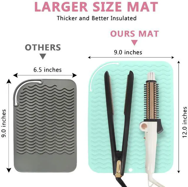 Alt view image 3 of 7 - Larger Size Silicone Heat Resistant Mat for Curling Irons, Flat Irons, Hair Straightener and Other Hair Styling Tools, Portable Hot Tools Pad Cover for Travel Vanity Salon(12.0" x 9.0")