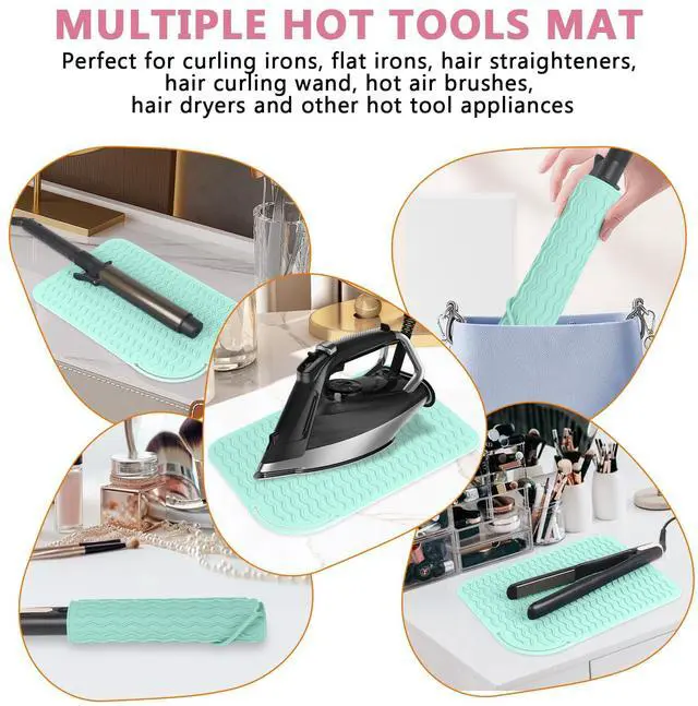 Alt view image 5 of 7 - Larger Size Silicone Heat Resistant Mat for Curling Irons, Flat Irons, Hair Straightener and Other Hair Styling Tools, Portable Hot Tools Pad Cover for Travel Vanity Salon(12.0" x 9.0")
