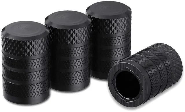 Main image of Tire Valve Stem Caps, Black, 4 pcs/Pack, Anodized Aluminum Tire Valve Cap Set, Corrosion Resistant, Universal Stem Covers for Cars Trucks Motorcycles SUVs and Bikes