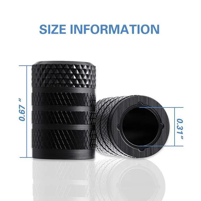Alt view image 4 of 6 - Tire Valve Stem Caps, Black, 4 pcs/Pack, Anodized Aluminum Tire Valve Cap Set, Corrosion Resistant, Universal Stem Covers for Cars Trucks Motorcycles SUVs and Bikes