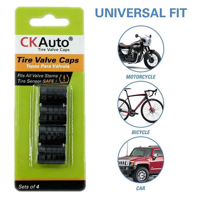 Alt view image 5 of 6 - Tire Valve Stem Caps, Black, 4 pcs/Pack, Anodized Aluminum Tire Valve Cap Set, Corrosion Resistant, Universal Stem Covers for Cars Trucks Motorcycles SUVs and Bikes