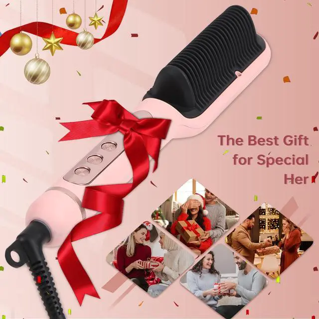 Alt view image 7 of 7 - Negative Ionic Hair Straightener Brush with 9 Temp Settings, 30s Fast Heating Hair Straightening Comb with LED Display, Anti-Scald & Auto-Shut Off Hair Brush Straightener for Women (Pink)