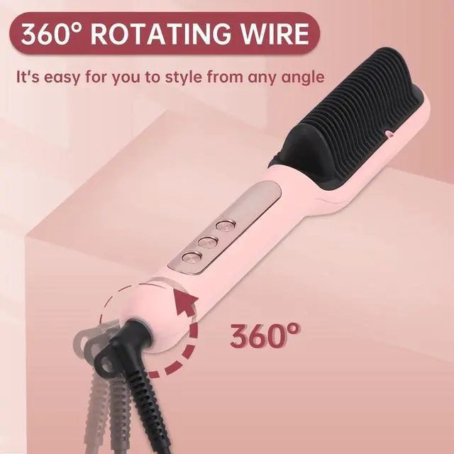 Alt view image 5 of 7 - Negative Ionic Hair Straightener Brush with 9 Temp Settings, 30s Fast Heating Hair Straightening Comb with LED Display, Anti-Scald & Auto-Shut Off Hair Brush Straightener for Women (Pink)