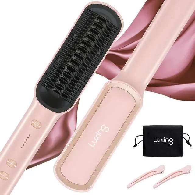 Main image of Hair Straightener Brush, Luxing PuraLux Straightener Comb, Fast Heating Hair Straightening Comb, 5 Temp Settings & Anti-Scald with Ceramic Coating, Professional Styling Tools (Pink)