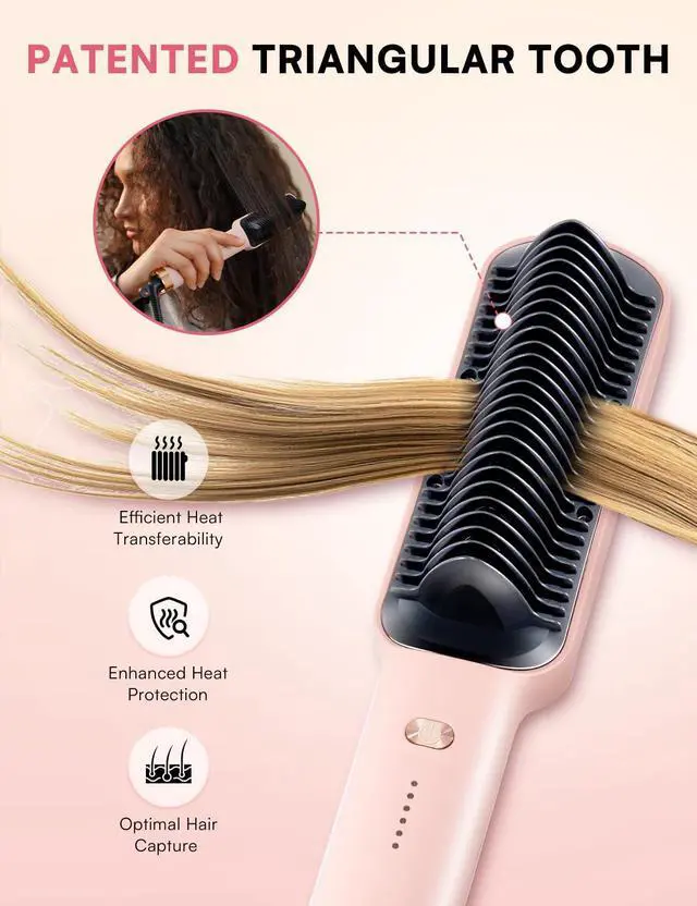Alt view image 4 of 6 - Hair Straightener Brush, Luxing PuraLux Straightener Comb, Fast Heating Hair Straightening Comb, 5 Temp Settings & Anti-Scald with Ceramic Coating, Professional Styling Tools (Pink)