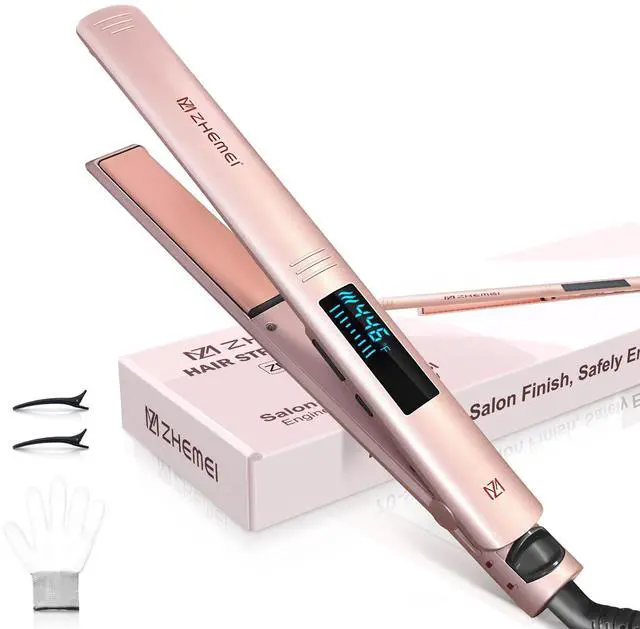 Main image of Hair Straightener, 1 Inch Flat Iron Hair Straightener with LED Display, Professional PTC Ceramic Negative Ion Hair Iron Dual Voltage for Women Hair, Heats up to 446°F, 6 Temps (Rosegold)