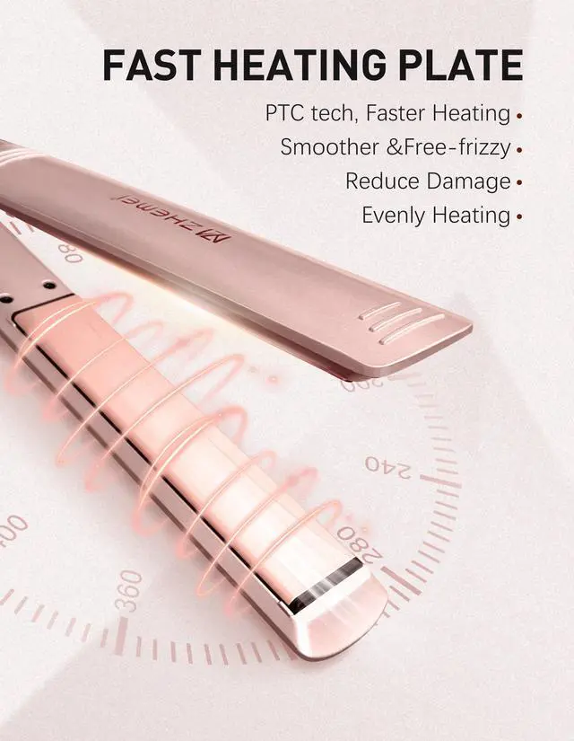 Alt view image 3 of 7 - Hair Straightener, 1 Inch Flat Iron Hair Straightener with LED Display, Professional PTC Ceramic Negative Ion Hair Iron Dual Voltage for Women Hair, Heats up to 446°F, 6 Temps (Rosegold)