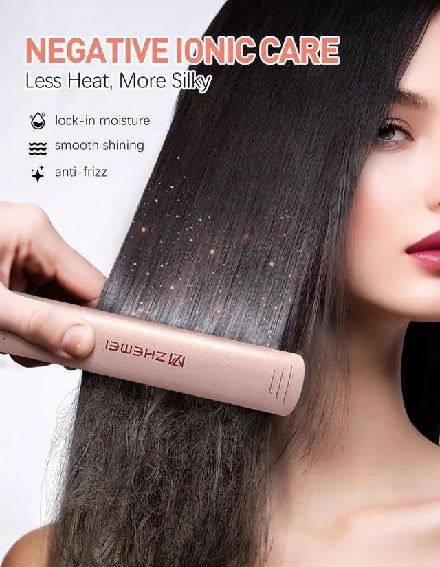 Alt view image 4 of 7 - Hair Straightener, 1 Inch Flat Iron Hair Straightener with LED Display, Professional PTC Ceramic Negative Ion Hair Iron Dual Voltage for Women Hair, Heats up to 446°F, 6 Temps (Rosegold)