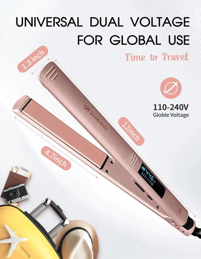 Alt view image 5 of 7 - Hair Straightener, 1 Inch Flat Iron Hair Straightener with LED Display, Professional PTC Ceramic Negative Ion Hair Iron Dual Voltage for Women Hair, Heats up to 446°F, 6 Temps (Rosegold)