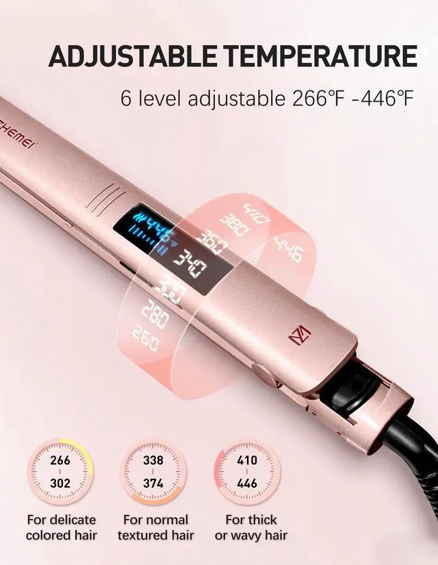 Alt view image 2 of 7 - Hair Straightener, 1 Inch Flat Iron Hair Straightener with LED Display, Professional PTC Ceramic Negative Ion Hair Iron Dual Voltage for Women Hair, Heats up to 446°F, 6 Temps (Rosegold)