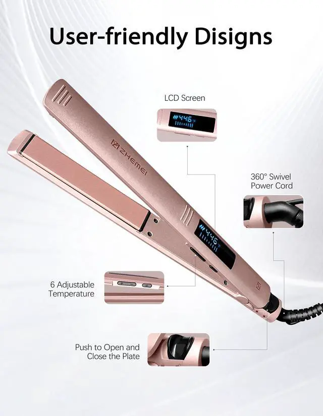 Alt view image 7 of 7 - Hair Straightener, 1 Inch Flat Iron Hair Straightener with LED Display, Professional PTC Ceramic Negative Ion Hair Iron Dual Voltage for Women Hair, Heats up to 446°F, 6 Temps (Rosegold)