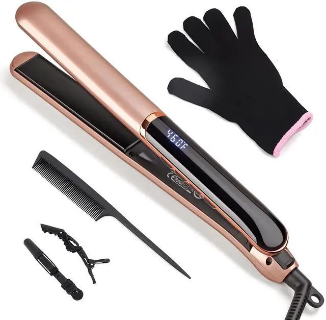 Main image of Flat Iron Hair Straightener with Floating Plates Get Shinier & Smoother Hair, 14 Adjustable Temp, Dual Voltage Digital Display 200-460