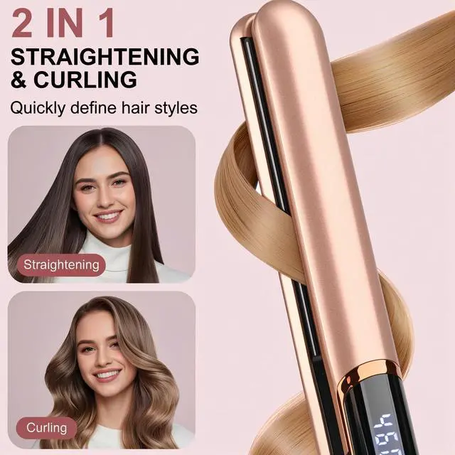 Alt view image 2 of 7 - Flat Iron Hair Straightener with Floating Plates Get Shinier & Smoother Hair, 14 Adjustable Temp, Dual Voltage Digital Display 200-460