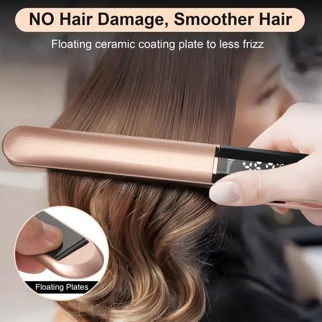 Alt view image 5 of 7 - Flat Iron Hair Straightener with Floating Plates Get Shinier & Smoother Hair, 14 Adjustable Temp, Dual Voltage Digital Display 200-460