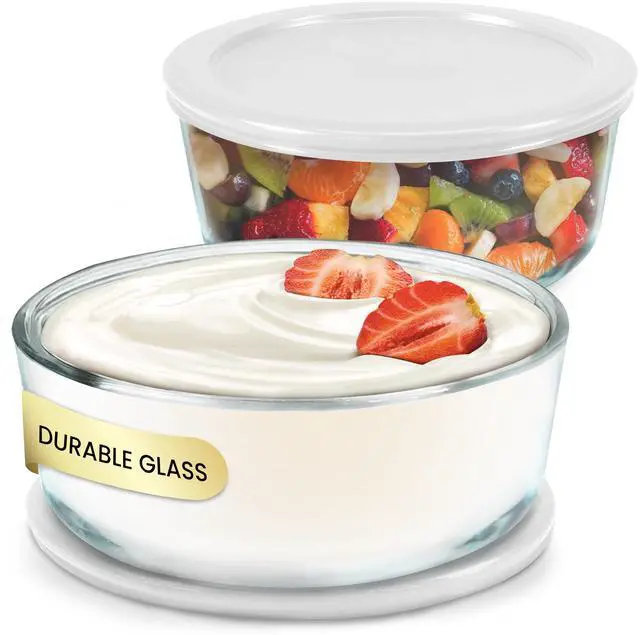 Main image of Yogurt Containers 2 Pack, Make More Yogurt with 1-Quart Glass Containers (4 Cup), 100% BPA Free, Durable & Oven Safe Round Bowl Set with Lids, Perfect for Food Storage & Meal Prep