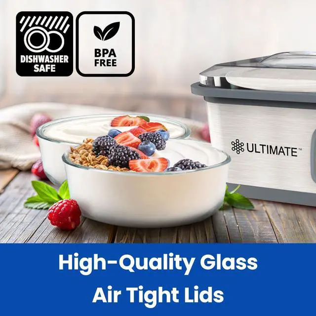 Alt view image 3 of 7 - Yogurt Containers 2 Pack, Make More Yogurt with 1-Quart Glass Containers (4 Cup), 100% BPA Free, Durable & Oven Safe Round Bowl Set with Lids, Perfect for Food Storage & Meal Prep