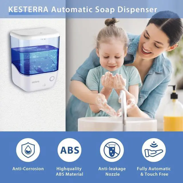Alt view image 3 of 7 - Automatic Soap Dispenser Wall Mount, Touchless Soap Dispenser 1000ml/34oz Battery Operated Hand Free Hand Sanitizer Dispenser for Bathroom Kitchen Hotel Offices Plastic, No Drill, White