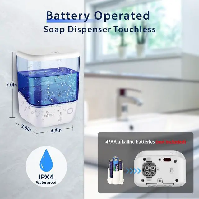 Alt view image 6 of 7 - Automatic Soap Dispenser Wall Mount, Touchless Soap Dispenser 1000ml/34oz Battery Operated Hand Free Hand Sanitizer Dispenser for Bathroom Kitchen Hotel Offices Plastic, No Drill, White