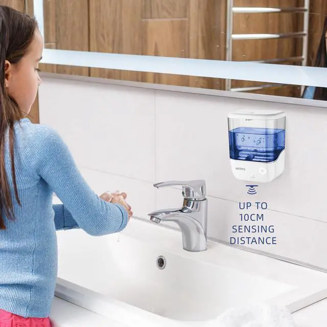 Alt view image 7 of 7 - Automatic Soap Dispenser Wall Mount, Touchless Soap Dispenser 1000ml/34oz Battery Operated Hand Free Hand Sanitizer Dispenser for Bathroom Kitchen Hotel Offices Plastic, No Drill, White