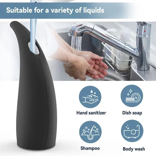 Alt view image 5 of 6 - Automatic Soap Dispenser with Infrared Sensor - Adjustable 4-Level Touchless Hand Soap for Kitchen, Bathroom - Battery Operated Electric Dispenser, Durable Plastic, Smart Soap Holder (Black)