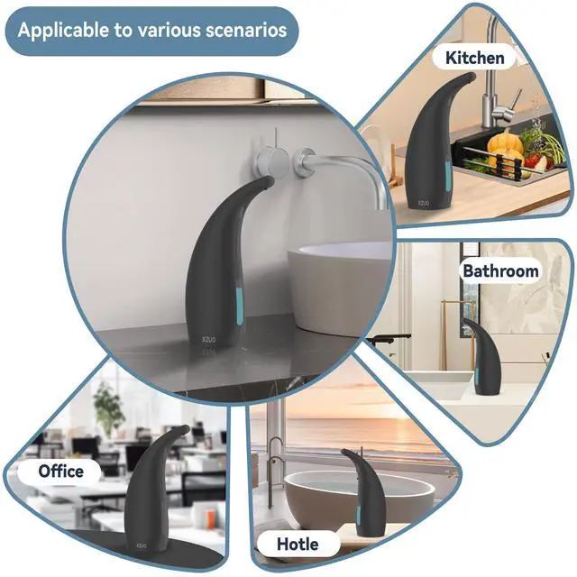 Alt view image 6 of 6 - Automatic Soap Dispenser with Infrared Sensor - Adjustable 4-Level Touchless Hand Soap for Kitchen, Bathroom - Battery Operated Electric Dispenser, Durable Plastic, Smart Soap Holder (Black)