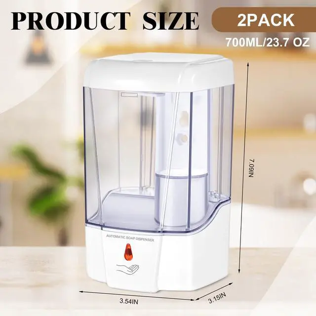 Alt view image 2 of 7 - 2 Pcs Automatic Soap Dispenser Sensor Hand Sanitizer Dispenser Battery Powered for Office Kitchen Hotel(23.7 Oz/ 700 ml,White)