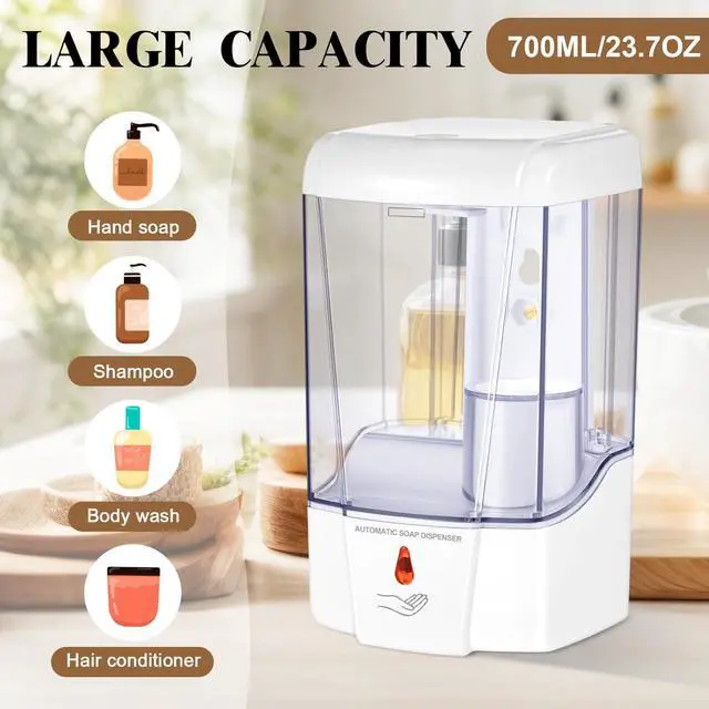 Alt view image 4 of 7 - 2 Pcs Automatic Soap Dispenser Sensor Hand Sanitizer Dispenser Battery Powered for Office Kitchen Hotel(23.7 Oz/ 700 ml,White)