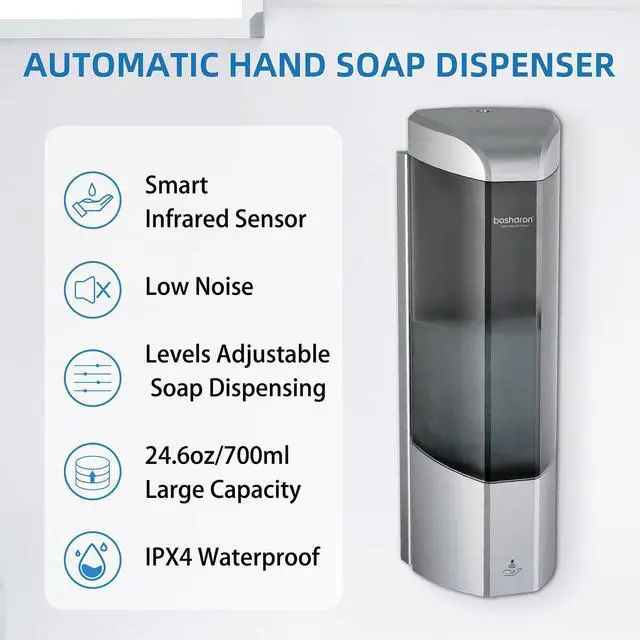 Alt view image 3 of 7 - 24oz Wall Mount Automatic Soap Dispenser, Touchless Sensor Liquid & Gel Hand Sanitizer Dispenser Battery Operated for Home Kitchen Bathroom Office Hotel Restaurant Commercial Use